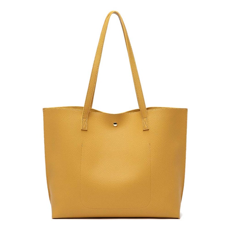 Dreubea Women's Soft Faux Leather Tote Shoulder Bag from, Big Capacity Tassel Handbag Dark Yellow - Image 3